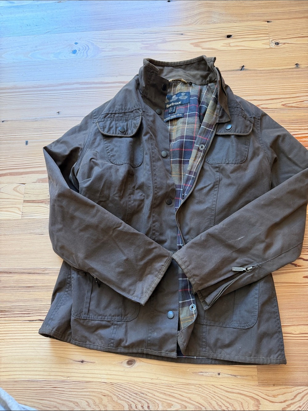 Barbour Olive and Tartan Plaid Lined Jacket
